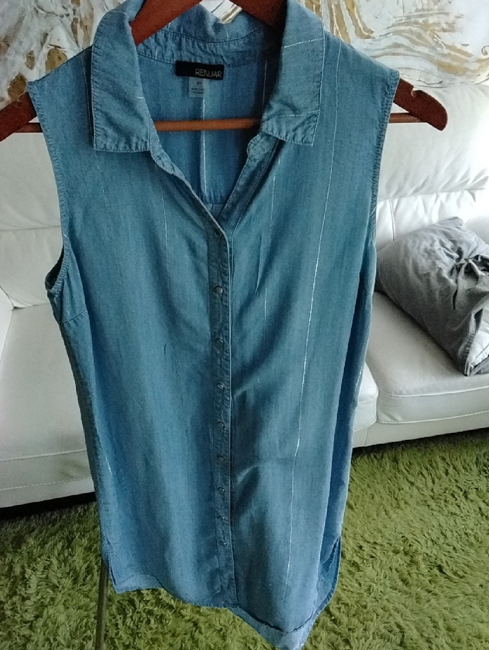 Renuar Sleeveless Denim-Style Button-Down Dress - Light Blue